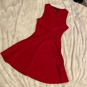 V neckline red dress